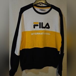 Fila Men's Black, White, and Yellow Crewneck Sweater